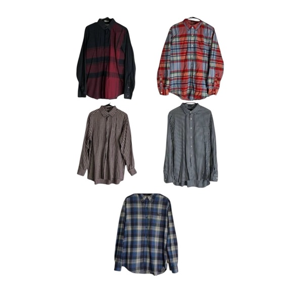 Lot of 5 Dress Shirts Men's Size Large Long Sleeve Plaid Flannel Buttoned Used - Picture 1 of 11